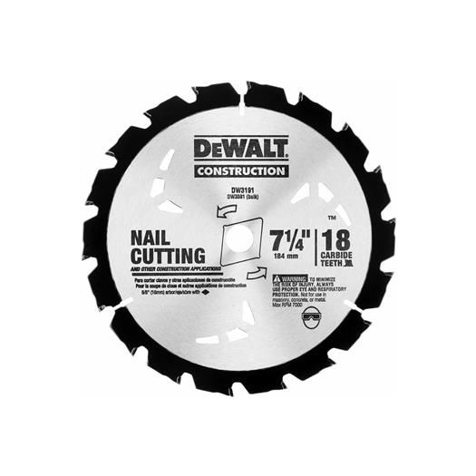 7-1/4" 18D nail Cutting circular saw blade - dewalt DW3191