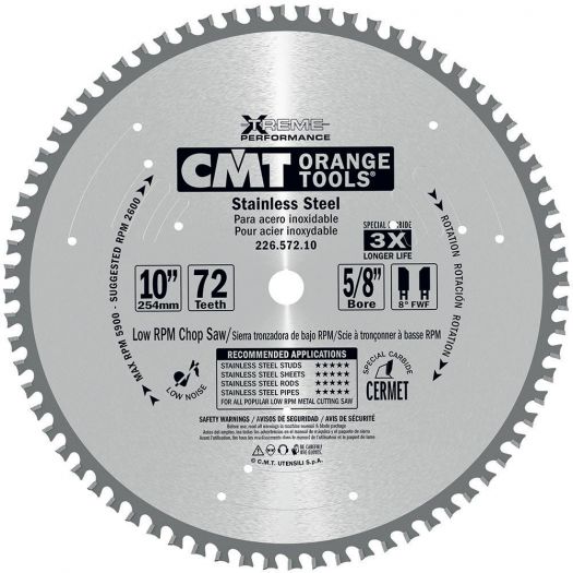 Lame 10" pour acier inoxydable - 72 dents - CMT 226.572.10 CMT Orange Tools