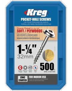 Pocket Screws - 1-1/4" #8 Coarse Washer-Head 500ct - KREG - SML-C125-500