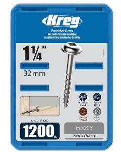 KREG® Zinc Pocket-Hole Screws - 32mm / 1.25", #8 Coarse-Thread, Maxi-Loc™, 1200-count